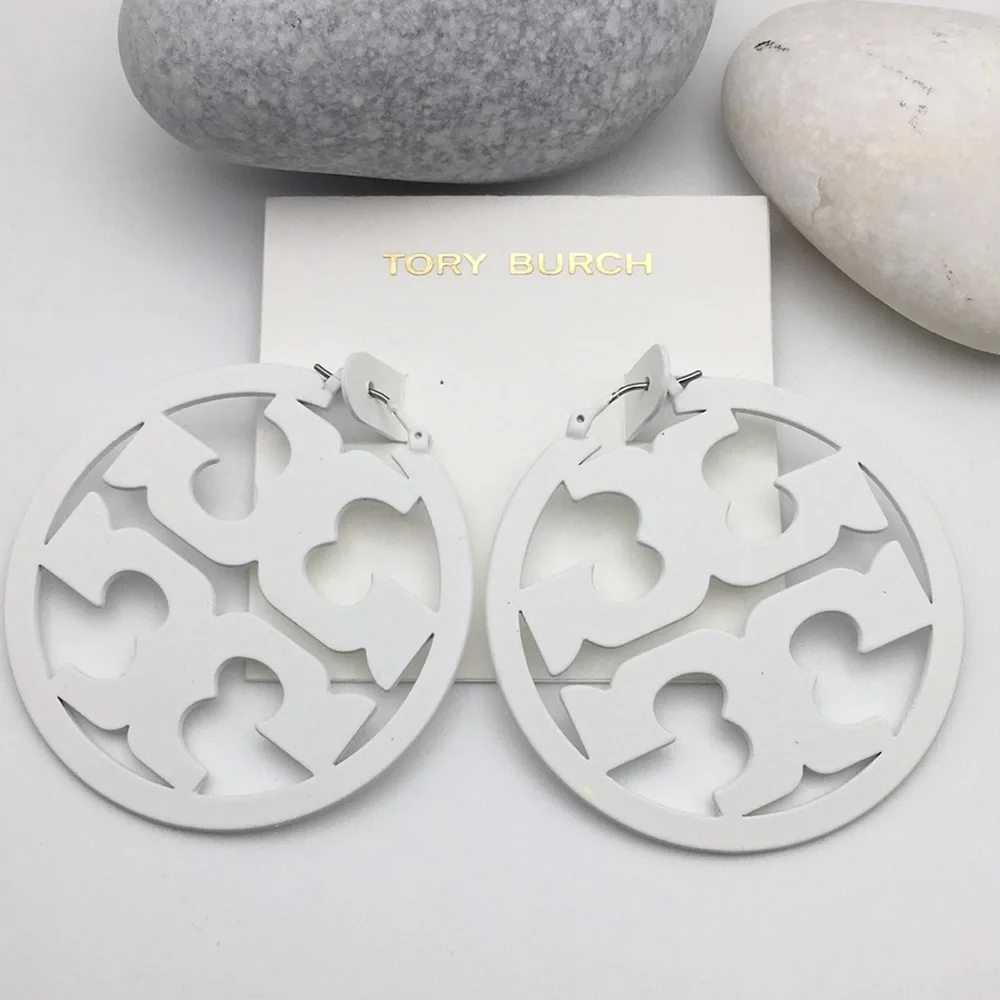 Tory Burch White Miller Hoop Earrings - Picture 6 of 6
